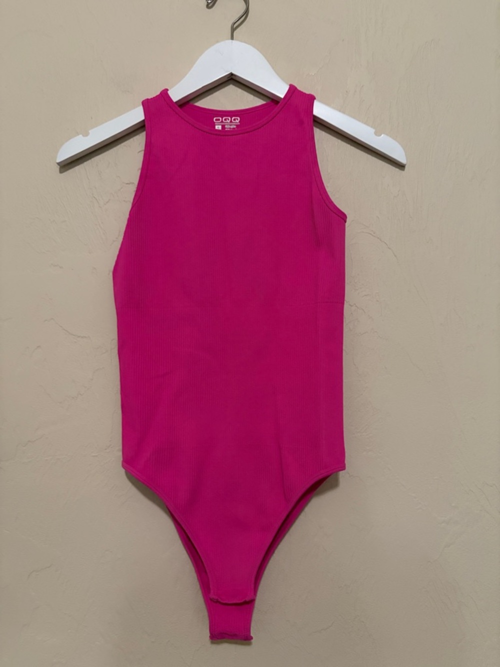 OQQ Hot Pink Ribbed Crew Neck Bodysuit. Washed but Never Worn.